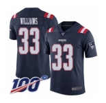 Youth New England Patriots #33 Joejuan Williams Limited Navy Blue Rush Vapor Untouchable 100th Season Football Jersey