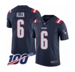 Youth New England Patriots #6 Ryan Allen Limited Navy Blue Rush Vapor Untouchable 100th Season Football Jersey