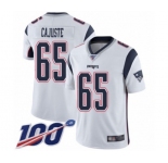 Youth New England Patriots #65 Yodny Cajuste White Vapor Untouchable Limited Player 100th Season Football Jersey