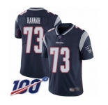 Youth New England Patriots #73 John Hannah Navy Blue Team Color Vapor Untouchable Limited Player 100th Season Football Jersey