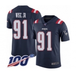 Youth New England Patriots #91 Deatrich Wise Jr Limited Navy Blue Rush Vapor Untouchable 100th Season Football Jersey