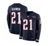 Youth Nike New England Patriots #21 Duron Harmon Limited Navy Blue Therma Long Sleeve NFL Jersey