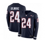 Youth Nike New England Patriots #24 Stephon Gilmore Limited Navy Blue Therma Long Sleeve NFL Jersey