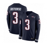 Youth Nike New England Patriots #3 Stephen Gostkowski Limited Navy Blue Therma Long Sleeve NFL Jersey