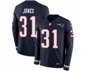 Youth Nike New England Patriots #31 Jonathan Jones Limited Navy Blue Therma Long Sleeve NFL Jersey