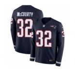 Youth Nike New England Patriots #32 Devin McCourty Limited Navy Blue Therma Long Sleeve NFL Jersey