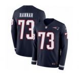 Youth Nike New England Patriots #73 John Hannah Limited Navy Blue Therma Long Sleeve NFL Jersey