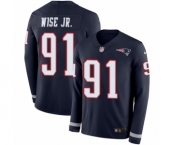Youth Nike New England Patriots #91 Deatrich Wise Jr Limited Navy Blue Therma Long Sleeve NFL Jersey