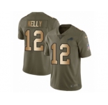 Men Nike Buffalo Bills #12 Jim Kelly Limited Olive Gold 2017 Salute to Service NFL Jersey