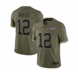 Men's Buffalo Bills #12 Jim Kelly 2022 Olive Salute To Service Limited Stitched Jersey