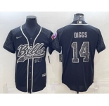 Men's Buffalo Bills #14 Stefon Diggs Black Reflective With Patch Cool Base Stitched Baseball Jersey