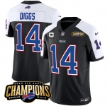 Men's Buffalo Bills #14 Stefon Diggs Black White 2023 F.U.S.E. AFC East Champions With 4-star C Ptach Football Stitched Jersey