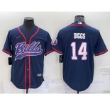 Men's Buffalo Bills #14 Stefon Diggs Navy With Patch Cool Base Stitched Baseball Jersey