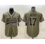 Men's Buffalo Bills #17 Josh Allen 2022 Olive Salute to Service Cool Base Stitched Baseball Jersey