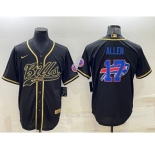 Mens Buffalo Bills #17 Josh Allen Black Gold Team Big Logo With Patch Cool Base Stitched Baseball Jersey