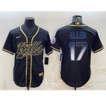 Men's Buffalo Bills #17 Josh Allen Black Gold Vapor Smoke With Patch Cool Base Stitched Baseball Jersey