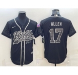 Men's Buffalo Bills #17 Josh Allen Black Reflective With Patch Cool Base Stitched Baseball Jersey