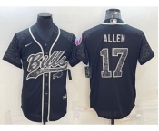 Men's Buffalo Bills #17 Josh Allen Black Reflective With Patch Cool Base Stitched Baseball Jersey