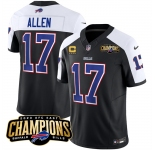 Men's Buffalo Bills #17 Josh Allen Black White 2023 F.U.S.E. AFC East Champions With 4-star C Ptach Football Stitched Jersey