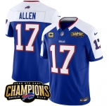 Men's Buffalo Bills #17 Josh Allen Blue White 2023 F.U.S.E. AFC East Champions With 4-star C Ptach Football Stitched Jersey