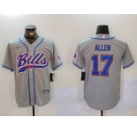 Men's Buffalo Bills #17 Josh Allen Grey Team Cool Base Stitched Baseball Jersey1