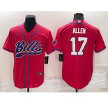 Men's Buffalo Bills #17 Josh Allen Red Stitched Cool Base Nike Baseball Jersey