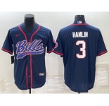 Men's Buffalo Bills #3 Damar Hamlin Navy Blue With Patch Cool Base Stitched Baseball Jersey