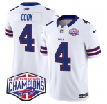 Men's Buffalo Bills #4 James Cook White F.U.S.E. 2024 AFC East Division Champions Vapor Limited Stitched Football Jersey