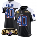 Men's Buffalo Bills #40 Von Miller Black White 2023 F.U.S.E. AFC East Champions With 4-star C Ptach Football Stitched Jersey