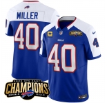 Men's Buffalo Bills #40 Von Miller Blue White 2023 F.U.S.E. AFC East Champions With 4-star C Ptach Football Stitched Jersey