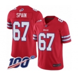 Men's Buffalo Bills #67 Quinton Spain Limited Red Rush Vapor Untouchable 100th Season Football Jersey