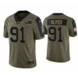 Men's Buffalo Bills #91 Ed Oliver 2021 Olive Salute To Service Limited Stitched Football Jersey