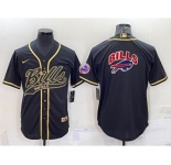 Men's Buffalo Bills Black Team Big Logo With Patch Cool Base Stitched Baseball Jersey