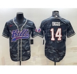 Men's Buffalo Bills Blank #14 Stefon Diggs Grey Navy Camo With Patch Cool Base Stitched Baseball Jersey