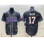 Men's Buffalo Bills Blank #17 Josh Allen Grey Navy Camo With Patch Cool Base Stitched Baseball Jersey