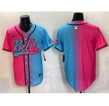 Men's Buffalo Bills Blank Pink Blue Limited Stitched Baseball Jersey