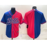 Men's Buffalo Bills Blank Royal Red Split With Patch Cool Base Stitched Baseball Jersey
