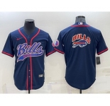 Men's Buffalo Bills Navy Team Blue Big Logo With Patch Cool Base Stitched Baseball Jersey