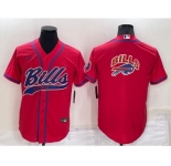 Men's Buffalo Bills Red Team Big Logo With Patch Cool Base Stitched Baseball Jersey