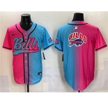 Men's Buffalo Bills Team Big Logo Pink Blue Limited Stitched Baseball Jersey