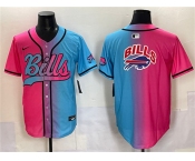 Men's Buffalo Bills Team Big Logo Pink Blue Limited Stitched Baseball Jersey