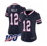 Women's Buffalo Bills #12 Jim Kelly Limited Navy Blue Inverted Legend 100th Season Football Jersey