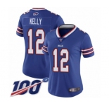 Women's Buffalo Bills #12 Jim Kelly Royal Blue Team Color Vapor Untouchable Limited Player 100th Season Football Jersey
