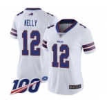 Women's Buffalo Bills #12 Jim Kelly White Vapor Untouchable Limited Player 100th Season Football Jersey