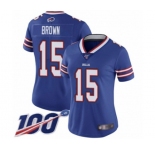 Women's Buffalo Bills #15 John Brown Royal Blue Team Color Vapor Untouchable Limited Player 100th Season Football Jersey