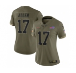 Women's Buffalo Bills #17 Josh Allen 2022 Olive Salute To Service Limited Stitched Jersey