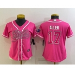 Women's Buffalo Bills #17 Josh Allen Pink With Patch Cool Base Stitched Baseball Jersey