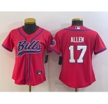 Women's Buffalo Bills #17 Josh Allen Red Stitched Cool Base Nike Baseball Jersey