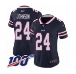 Women's Buffalo Bills #24 Taron Johnson Limited Navy Blue Inverted Legend 100th Season Football Jersey