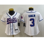 Women's Buffalo Bills #3 Damar Hamlin White With Patch Cool Base Stitched Baseball Jersey